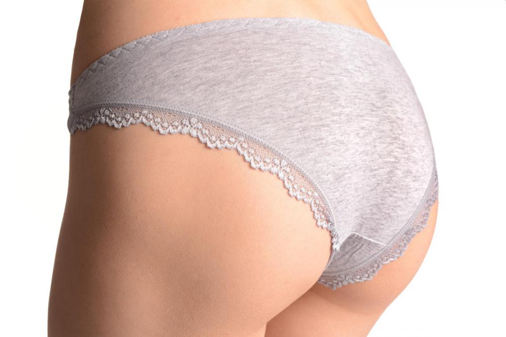 Liss Kiss Floral Lace With Crystals Shapes & Cotton Back Grey High Leg Brazilian - Knickers
