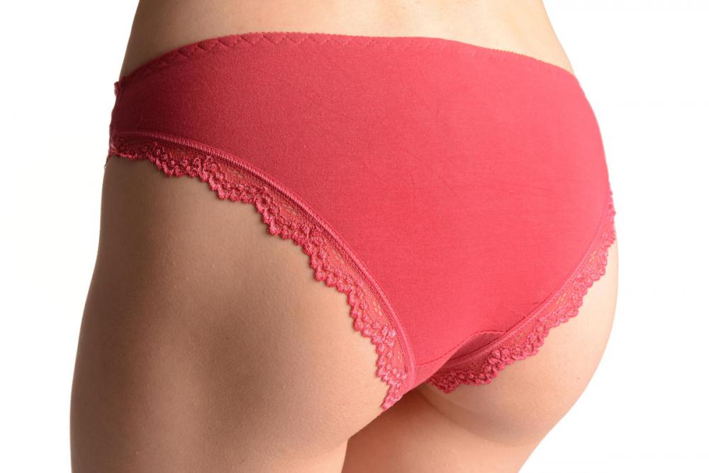 Liss Kiss Floral Lace With Crystals Shapes & Cotton Back Red High Leg Brazilian - Knickers