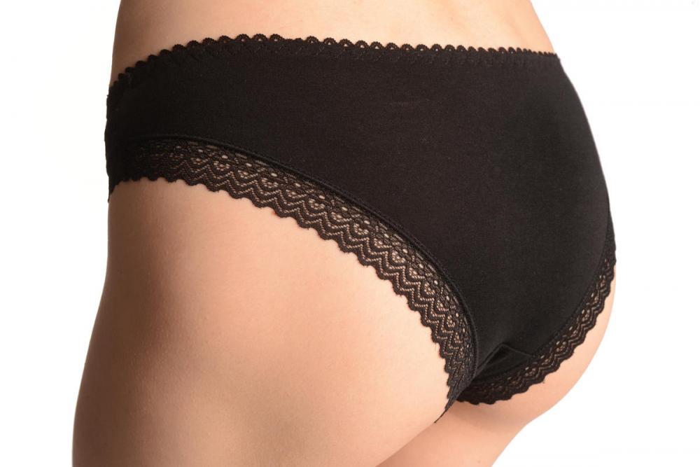 Liss Kiss Floral Lace With Crystals & Soft Cotton Back Black High Leg Brazilian - Knickers