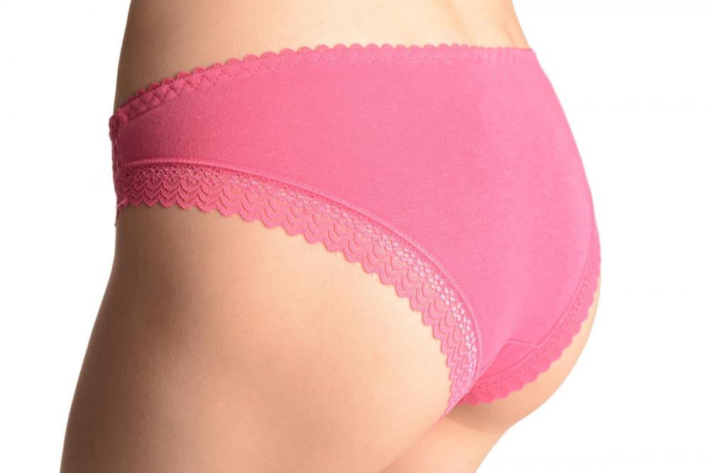 Liss Kiss Floral Lace With Crystals & Soft Cotton Back Pink High Leg Brazilian - Knickers