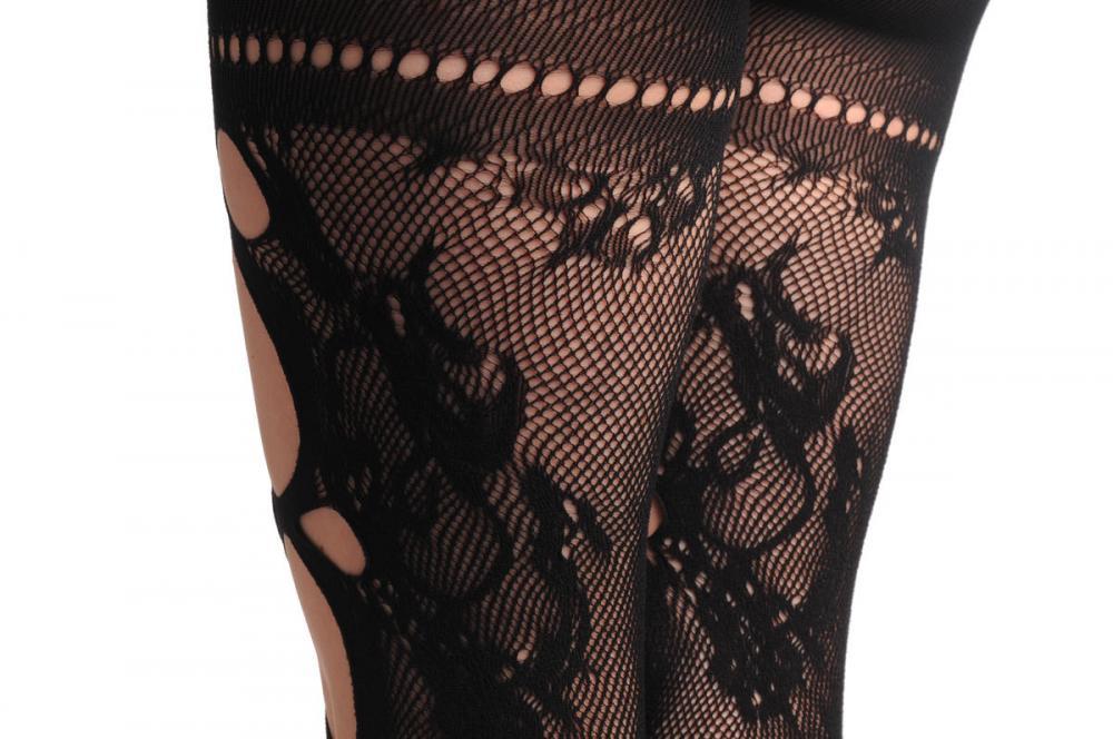 Liss Kiss Floral Lace With Large Mesh Front & Small Holes Top - Tights