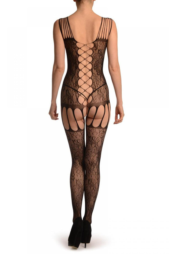Liss Kiss Floral Lace With Multi Straps & Key Holes Front & Back - Bodystocking