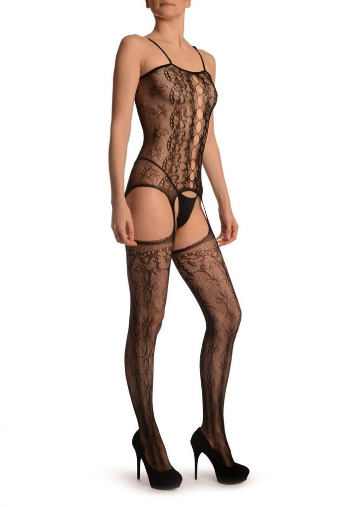 Liss Kiss Floral Lace With Straps & Key Holes Front - Bodystocking