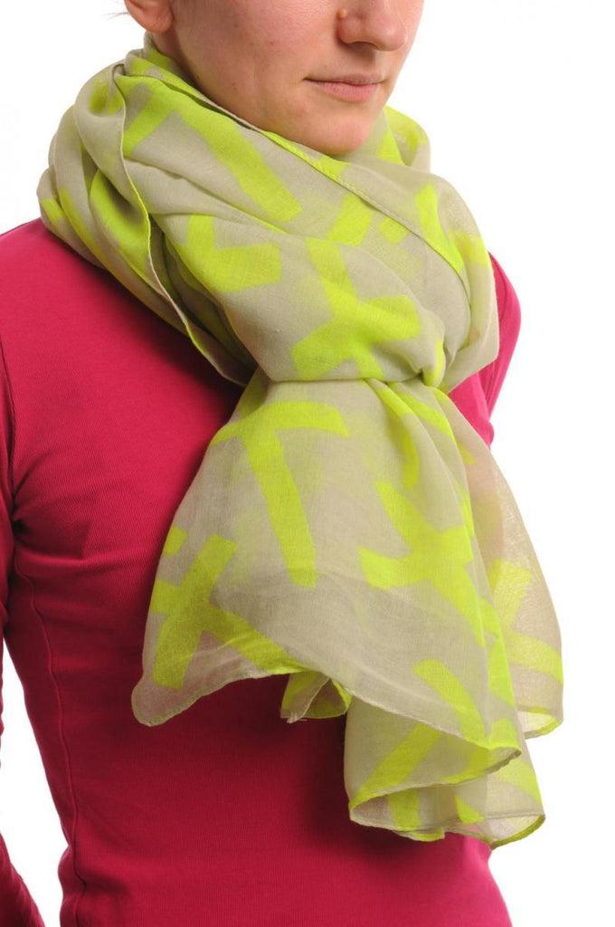 Liss Kiss Fluorescent Green Crosses On Light Grey Unisex Scarf & Beach Sarong - Scarf