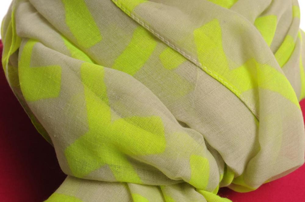 Liss Kiss Fluorescent Green Crosses On Light Grey Unisex Scarf & Beach Sarong - Scarf
