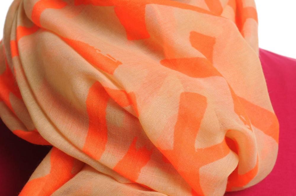 Liss Kiss Fluorescent Orange Crosses On Beige Unisex Scarf & Beach Sarong - Scarf