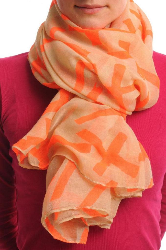 Liss Kiss Fluorescent Orange Crosses On Beige Unisex Scarf & Beach Sarong - Scarf