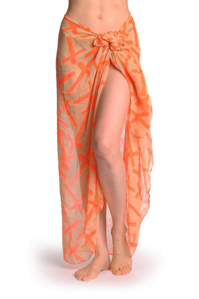 liss kiss Fluorescent Orange Crosses On Beige Unisex Scarf & Beach Sarong - Scarf