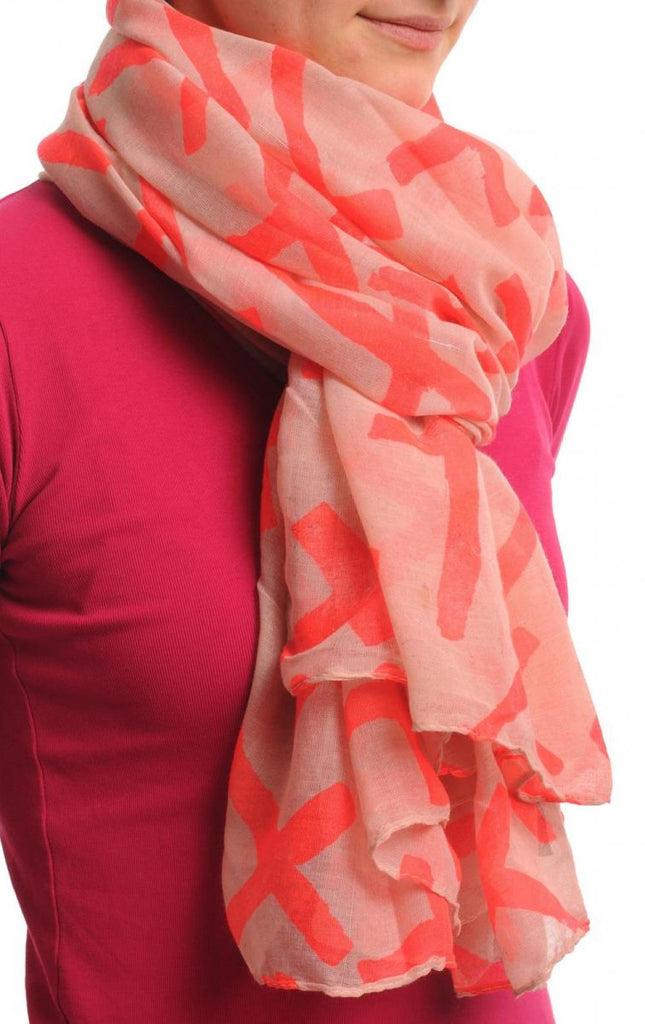 Liss Kiss Fluorescent Pink Crosses On Sand White Unisex Scarf & Beach Sarong - Scarf
