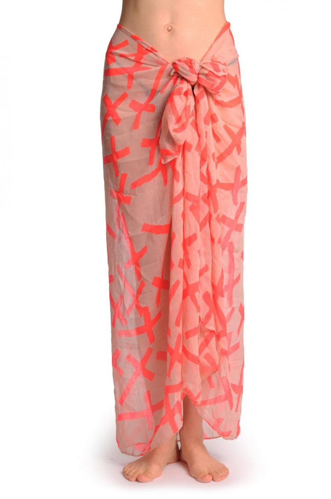Liss Kiss Fluorescent Pink Crosses On Sand White Unisex Scarf & Beach Sarong - Scarf