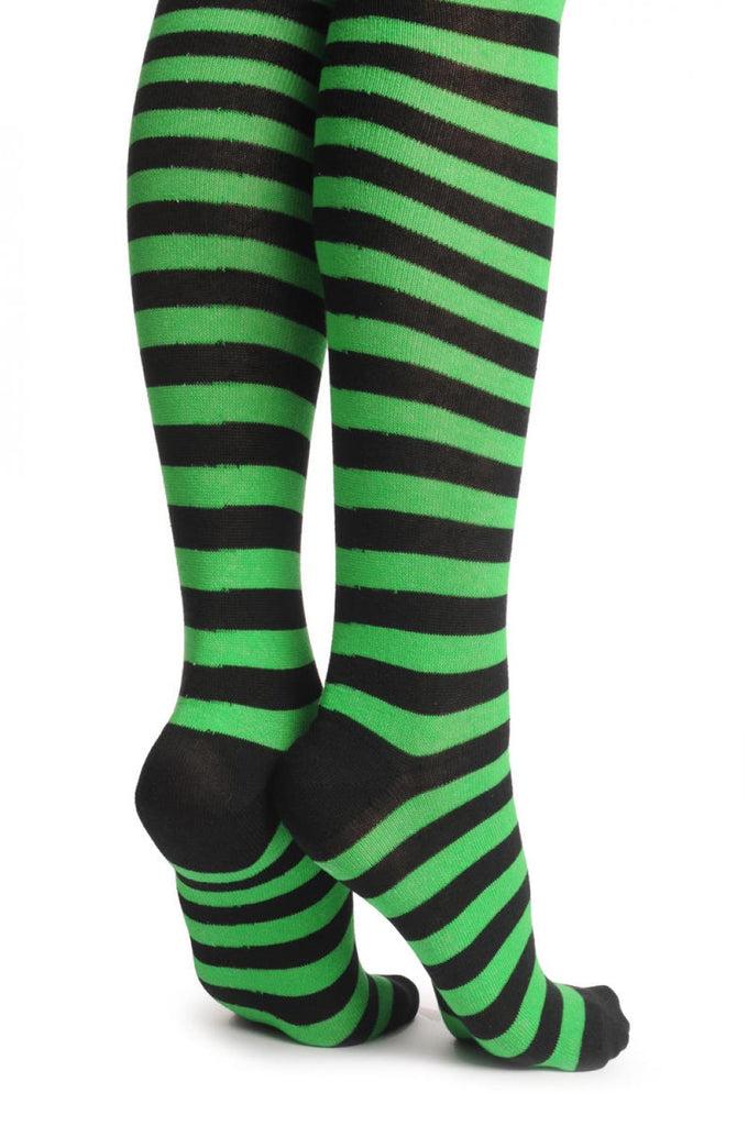 Liss Kiss Forest Green & Black Stripes - Over The Knee Socks