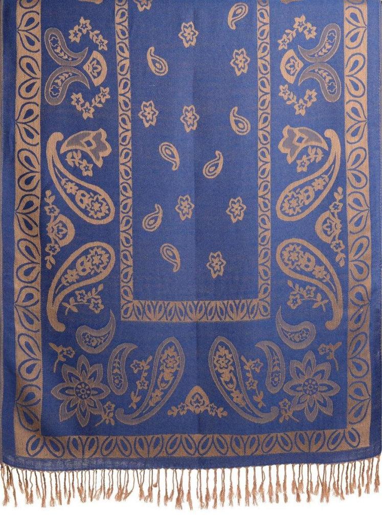 Liss Kiss Frames And Paisleys On Blue Pashmina Feel With Tassels - Scarf