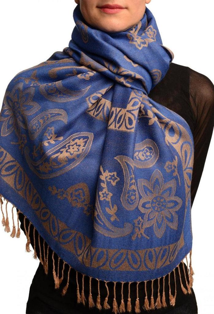 liss kiss Frames and Paisleys On Blue Pashmina Feel With Tassels - Scarf