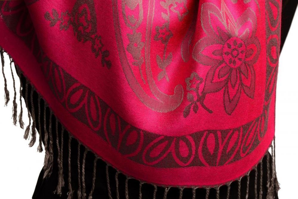 Liss Kiss Frames And Paisleys On Fuchsia Pink Pashmina Feel With Tassels - Scarf