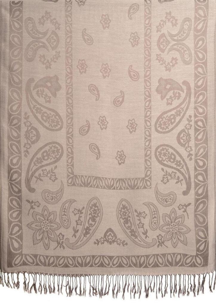 Liss Kiss Frames And Paisleys On Grey Pashmina Feel With Tassels - Scarf