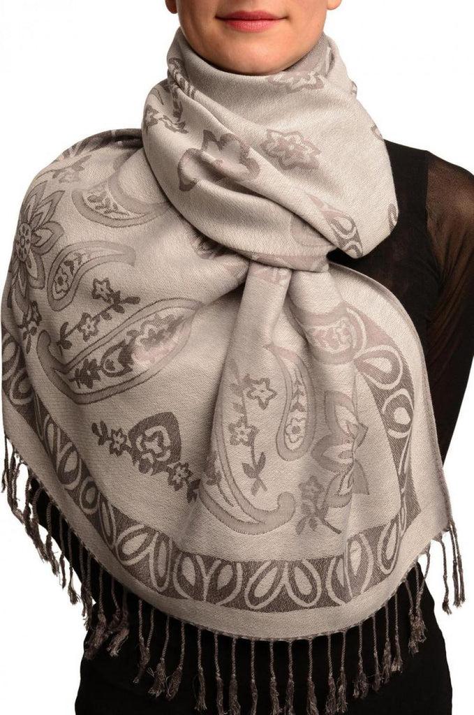 liss kiss Frames and Paisleys On Grey Pashmina Feel With Tassels - Scarf