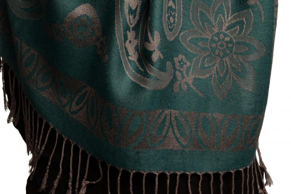 Liss Kiss Frames And Paisleys On Prussian Blue Pashmina Feel With Tassels - Scarf