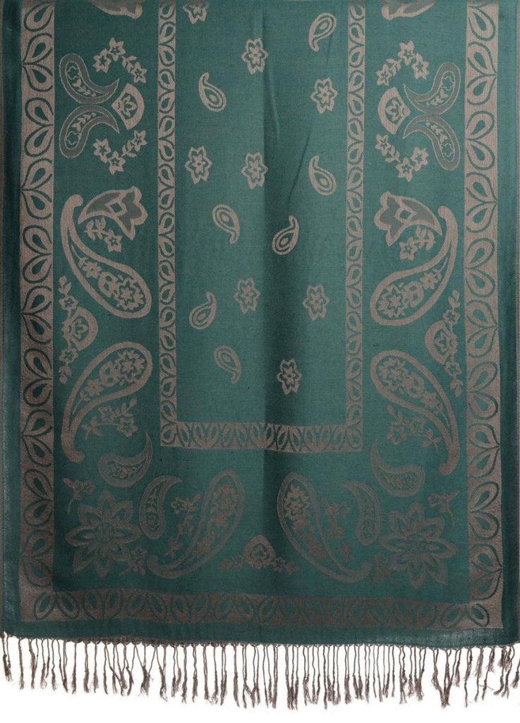 Liss Kiss Frames And Paisleys On Prussian Blue Pashmina Feel With Tassels - Scarf