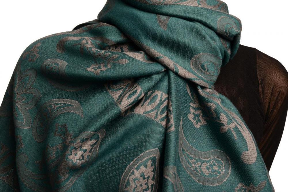 Liss Kiss Frames And Paisleys On Prussian Blue Pashmina Feel With Tassels - Scarf