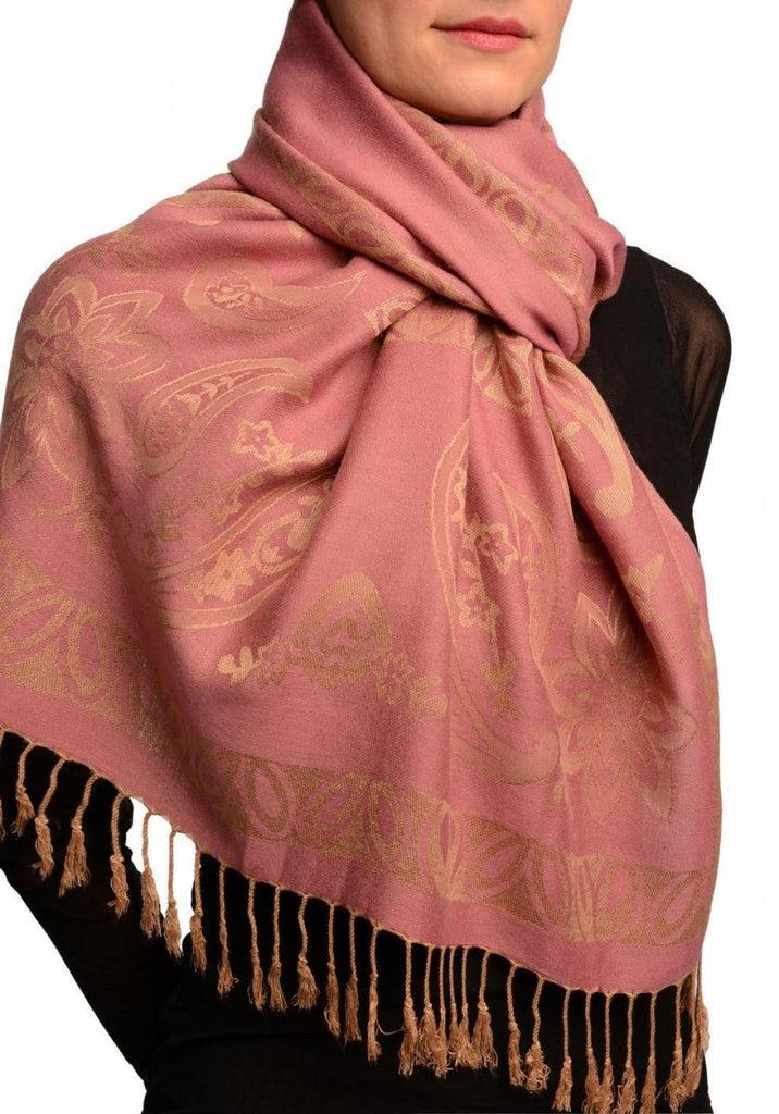 Liss Kiss Frames And Paisleys On Puce Pink Pashmina Feel With Tassels - Scarf