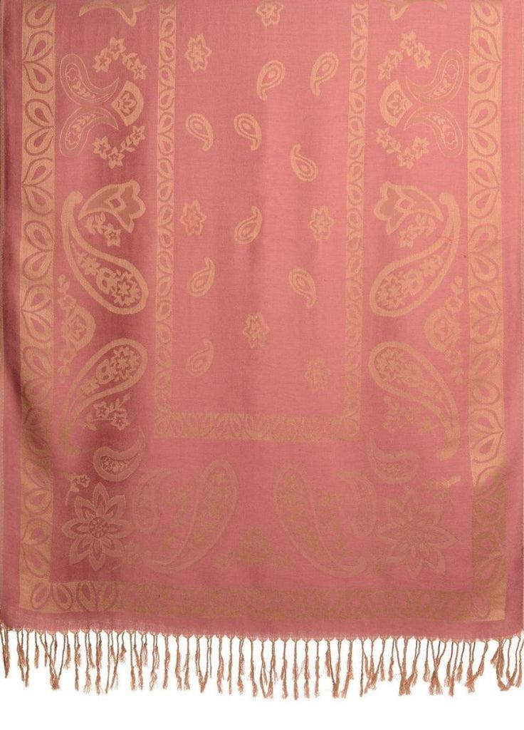 Liss Kiss Frames And Paisleys On Puce Pink Pashmina Feel With Tassels - Scarf