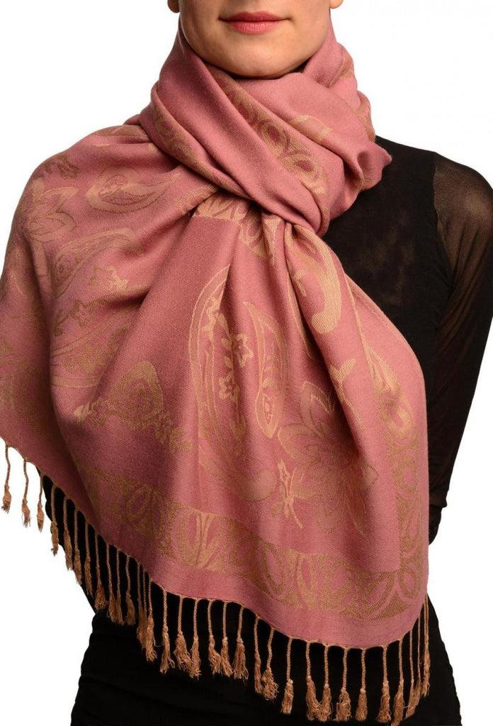 liss kiss Frames and Paisleys On Puce Pink Pashmina Feel With Tassels - Scarf