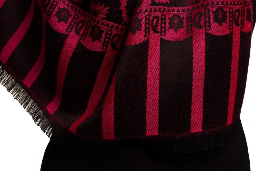 Liss Kiss Fuchsia Pink Large Paisley On Black Pashmina Feel - Scarf