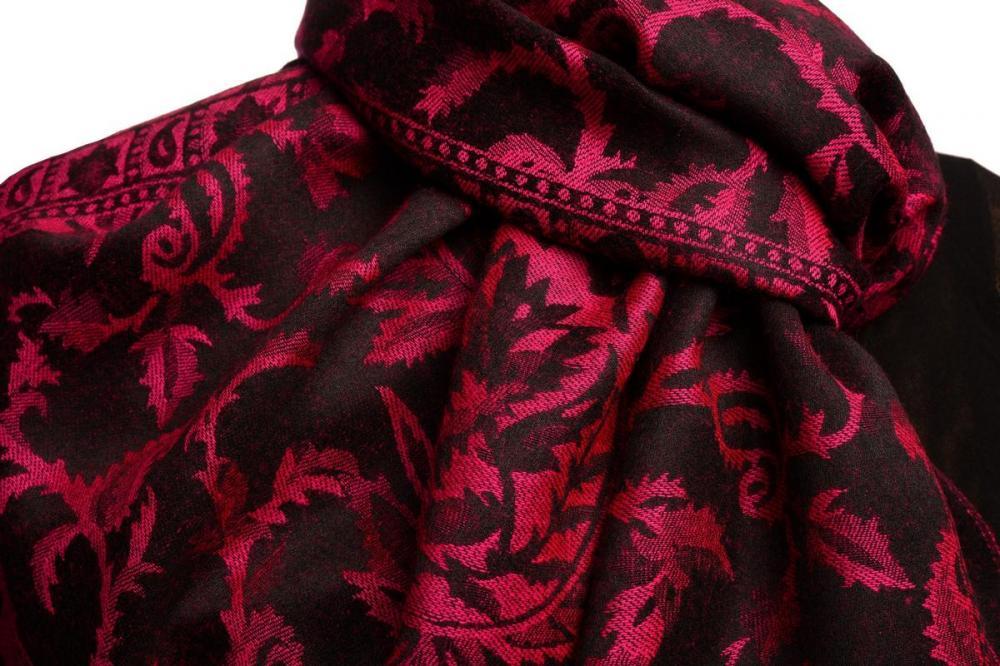 Liss Kiss Fuchsia Pink Large Paisley On Black Pashmina Feel - Scarf