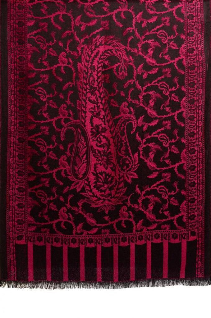 Liss Kiss Fuchsia Pink Large Paisley On Black Pashmina Feel - Scarf