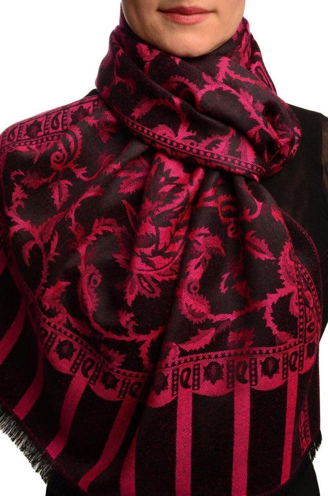 liss kiss Fuchsia Pink Large Paisley On Black Pashmina Feel - Scarf