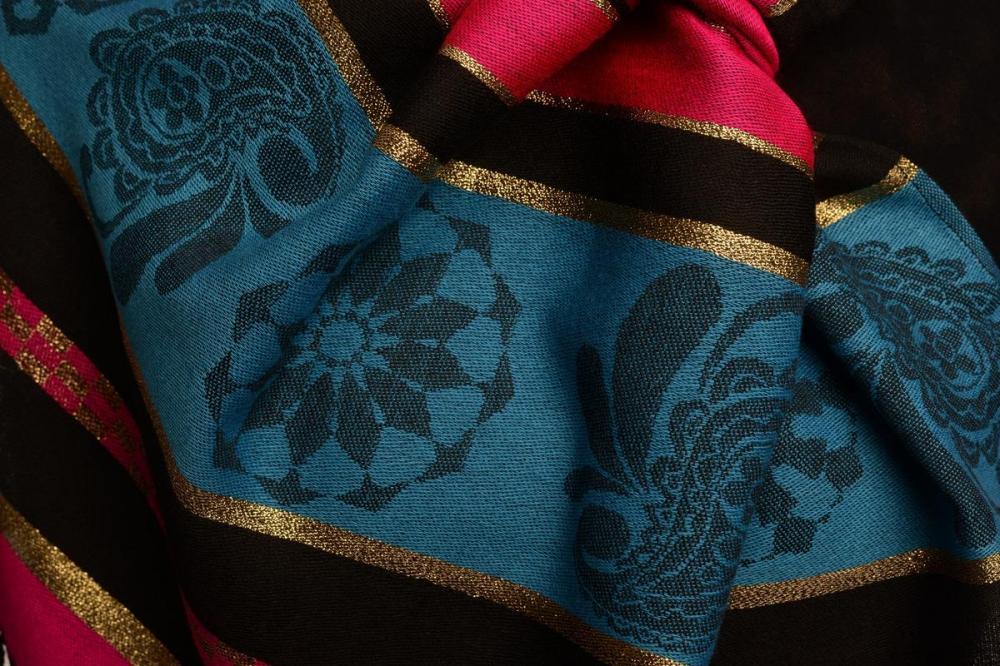 Liss Kiss Fuchsia Pink Stripes & Gold Lurex Pashmina With Tassels - Scarf