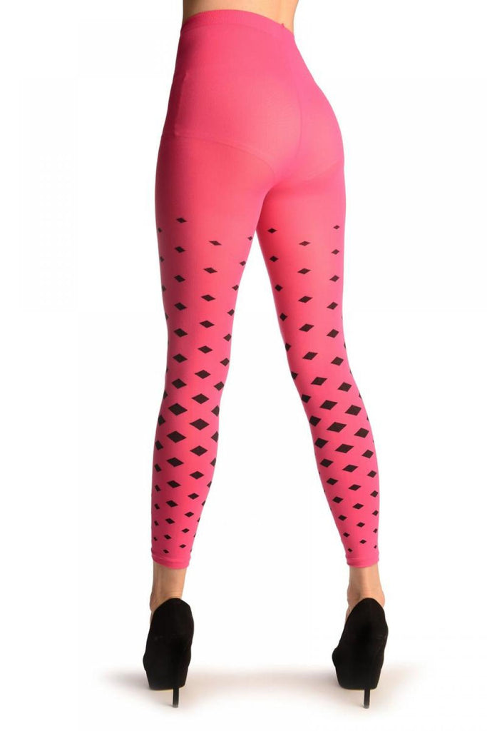 Liss Kiss Fuchsia Pink With Black Woven Rhombs Footless - Tights Footless