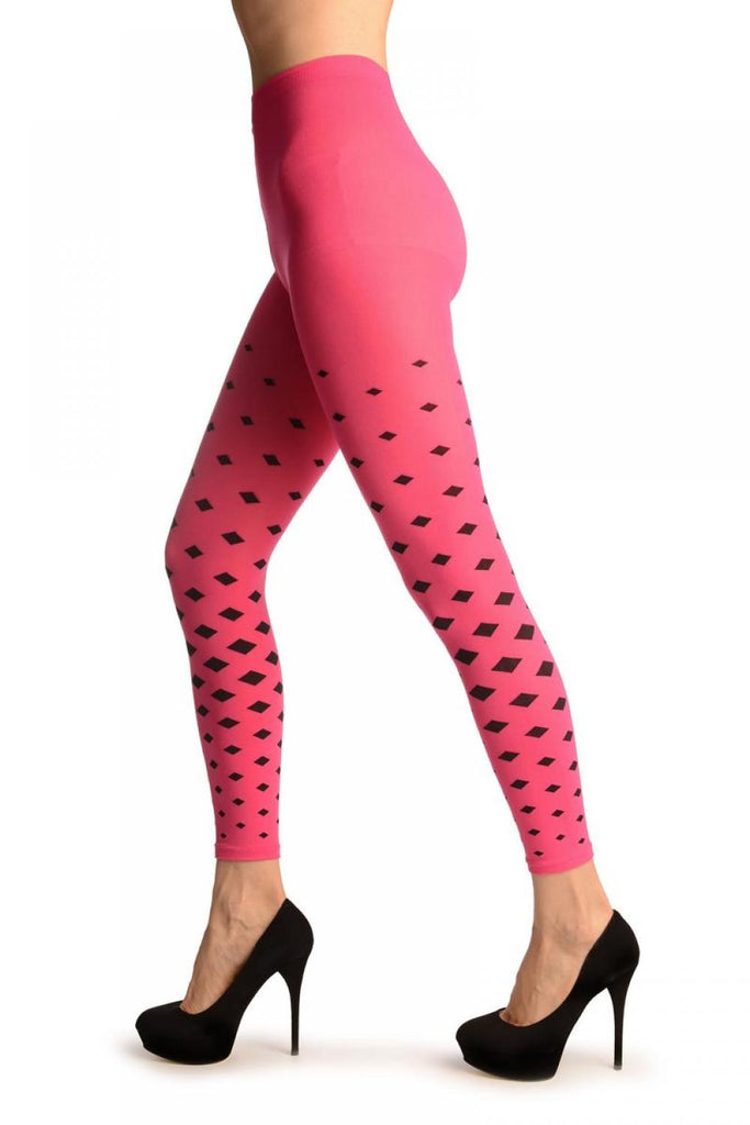 Liss Kiss Fuchsia Pink With Black Woven Rhombs Footless - Tights Footless