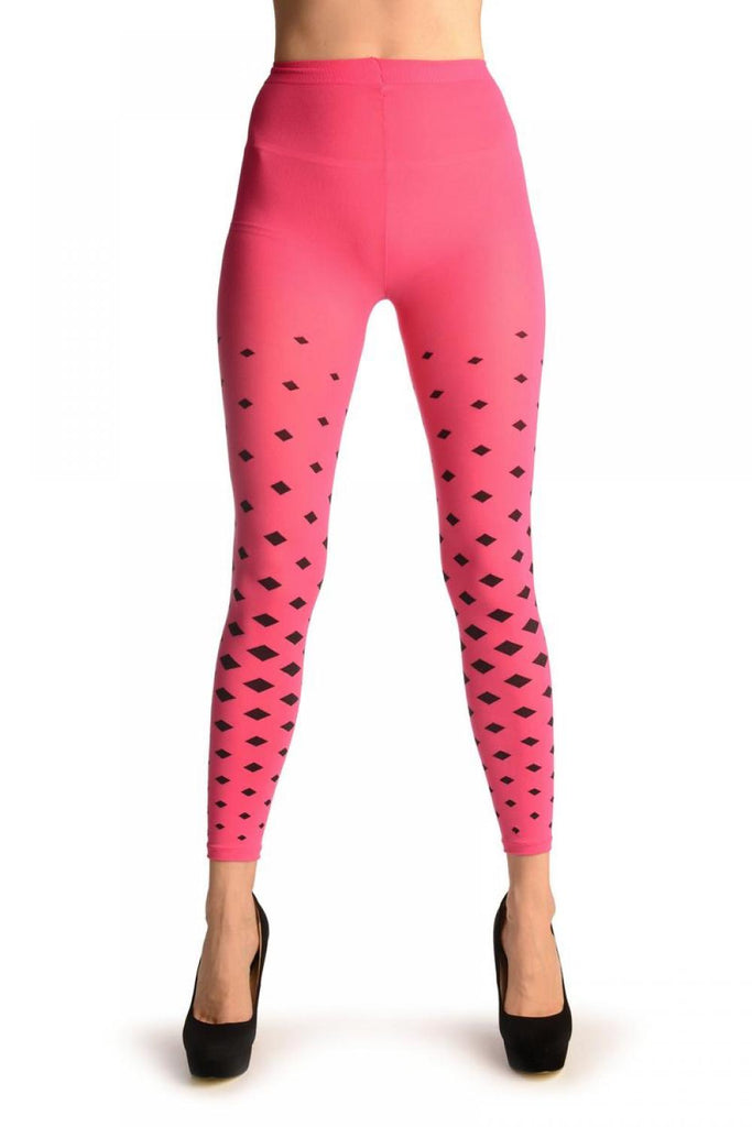 Liss Kiss Fuchsia Pink With Black Woven Rhombs Footless - Tights Footless