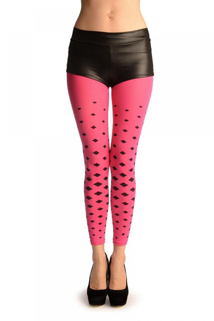 liss kiss Fuchsia Pink With Black Woven Rhombs Footless - Tights Footless