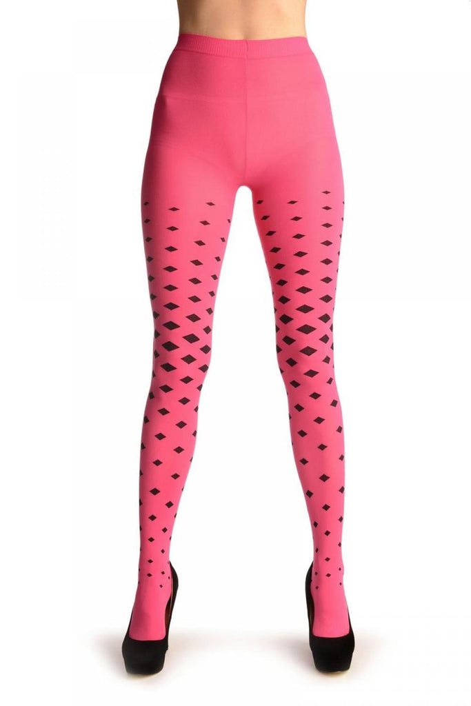 Liss Kiss Fuchsia Pink With Black Woven Rhombs - Tights