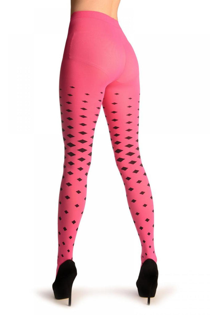 Liss Kiss Fuchsia Pink With Black Woven Rhombs - Tights