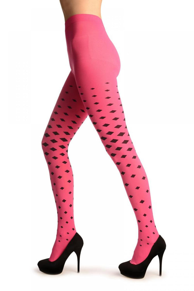 Liss Kiss Fuchsia Pink With Black Woven Rhombs - Tights