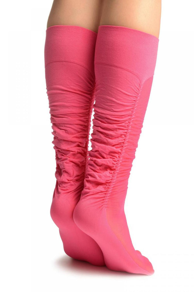 Liss Kiss Fuchsia Sheer & Opaque Sides Socks Knee High - Socks