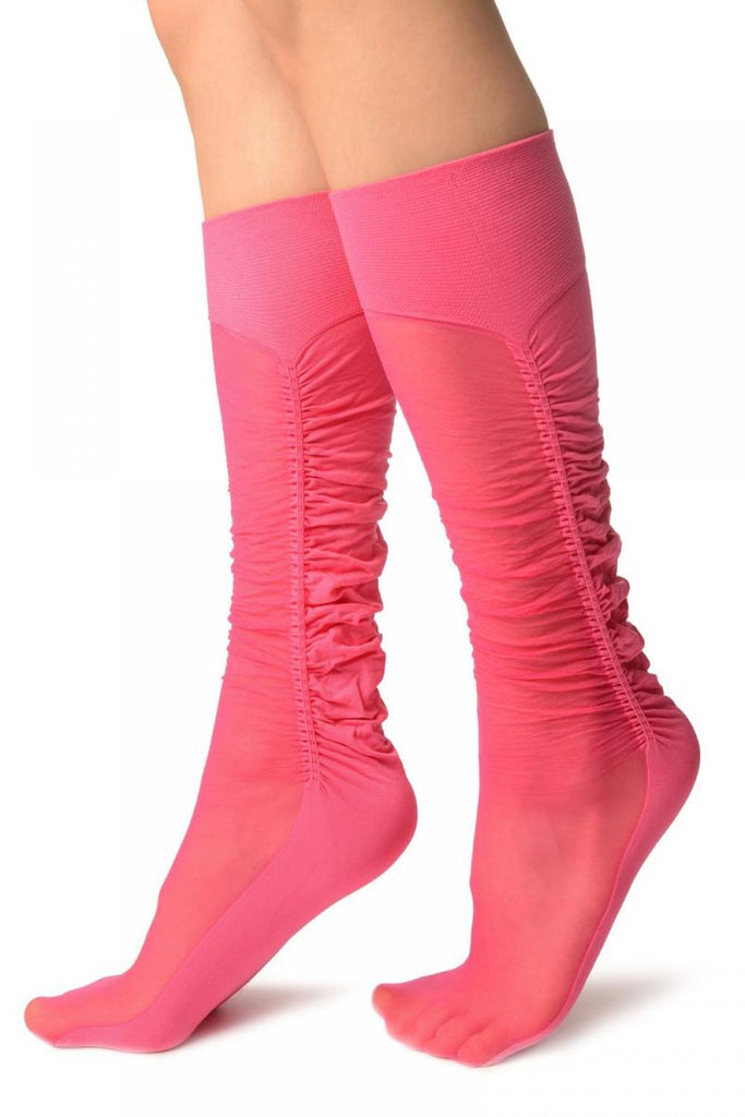 Liss Kiss Fuchsia Sheer & Opaque Sides Socks Knee High - Socks