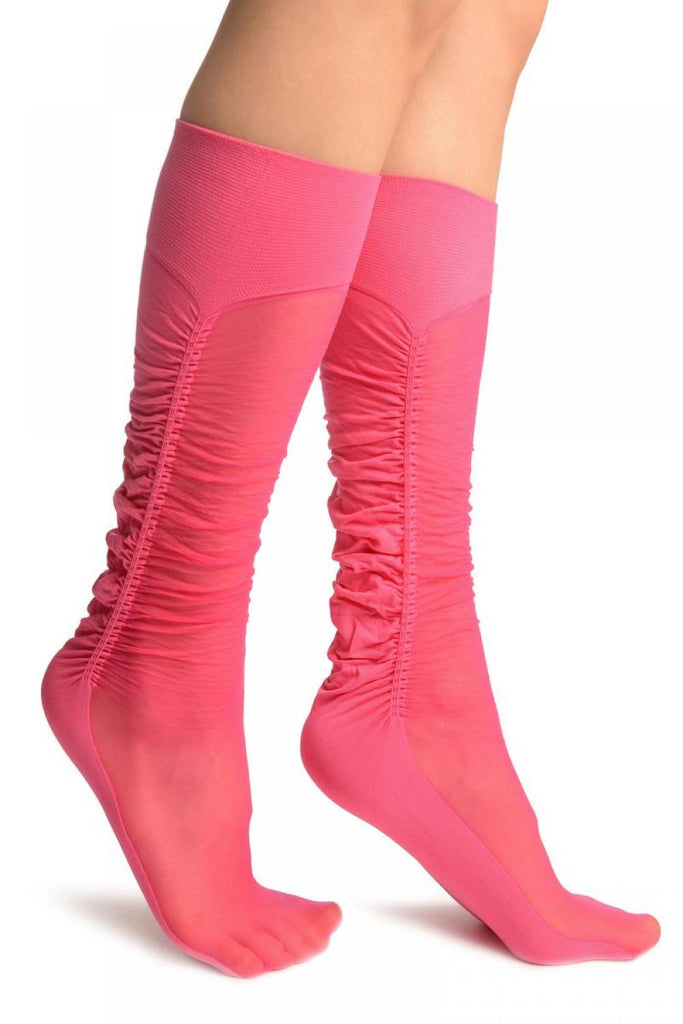 liss kiss Fuchsia Sheer & Opaque Sides Socks Knee High - Socks