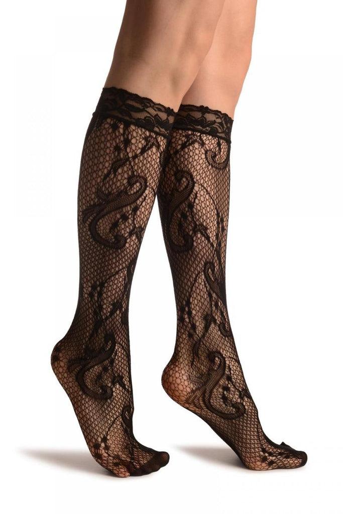 liss kiss Gladiolus Flowers Black Lace Knee High Socks - Socks