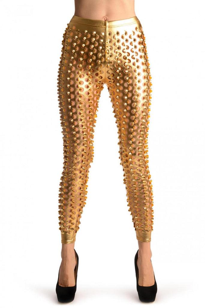 liss kiss Gold 3D Cut Through Faux Leather Spikes - Leggings