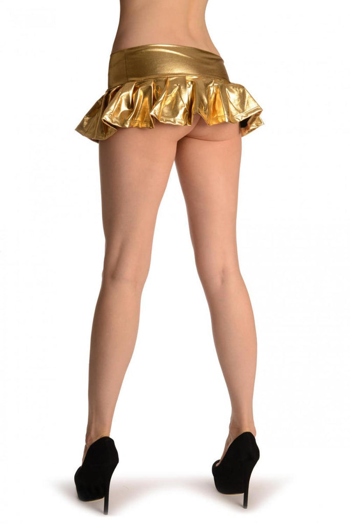 Liss Kiss Gold Faux Leather Pleated Mini Skirt - Skirt
