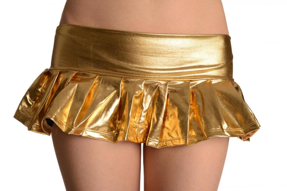 liss kiss Gold Faux Leather Pleated Mini Skirt - Skirt