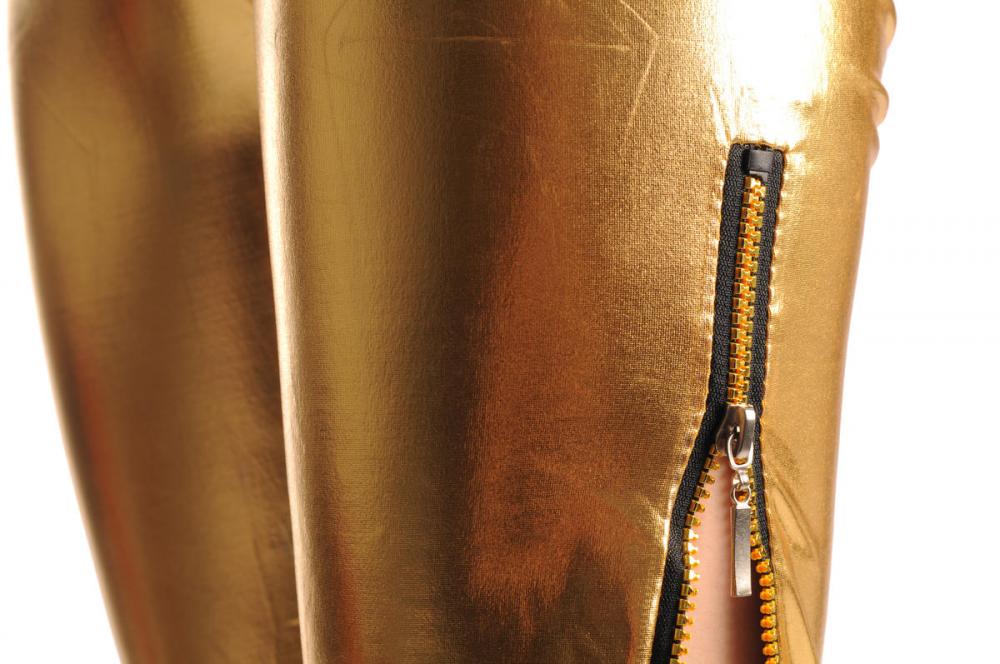 Liss Kiss Gold Shiny Faux Leather Wet Look With Side Zip - Leggings