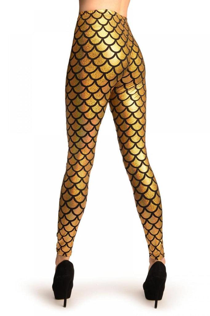 Liss Kiss Gold Shiny Gloss Mermaid Scales Leggings - Leggings