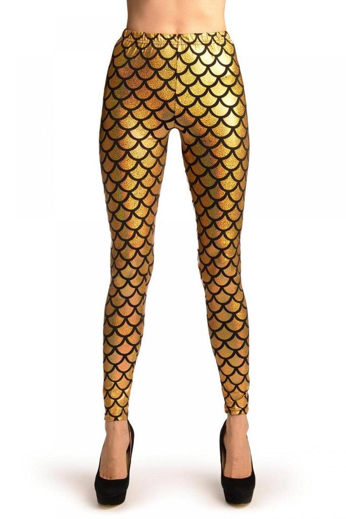 liss kiss Gold Shiny Gloss Mermaid Scales Leggings - Leggings
