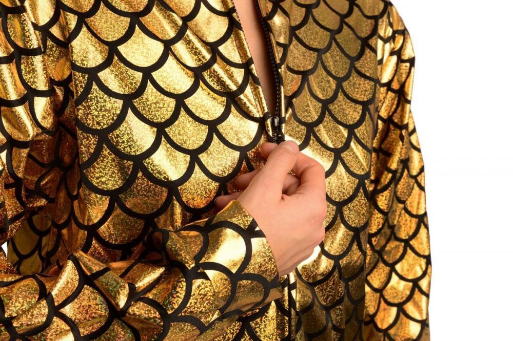 Liss Kiss Gold Shiny Gloss Mermaid Scales Unisex Zip Disco Jacket - Jacket