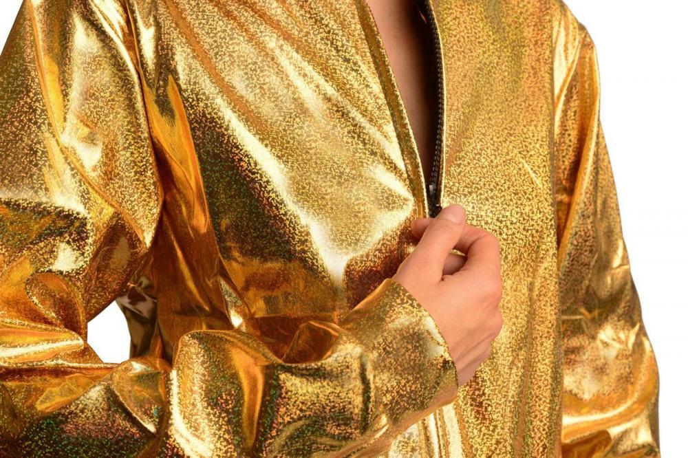 Liss Kiss Gold Shiny Gloss Sparkles Unisex Zip Disco Jacket - Jacket